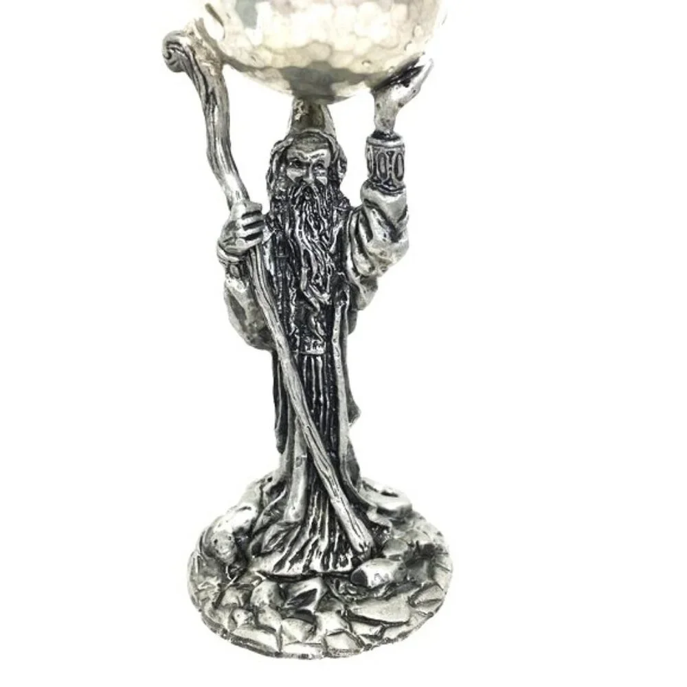 * Ballena Bay Hand Crafted Pewter Art Wizard Goblet Cup 8” Vtg
